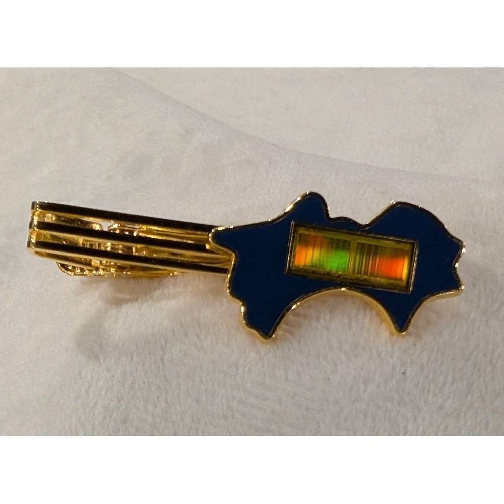 Vintage Mitsubishi Gold Tone Blue Enamel Holographic Semiconductor Clip Tie Bar